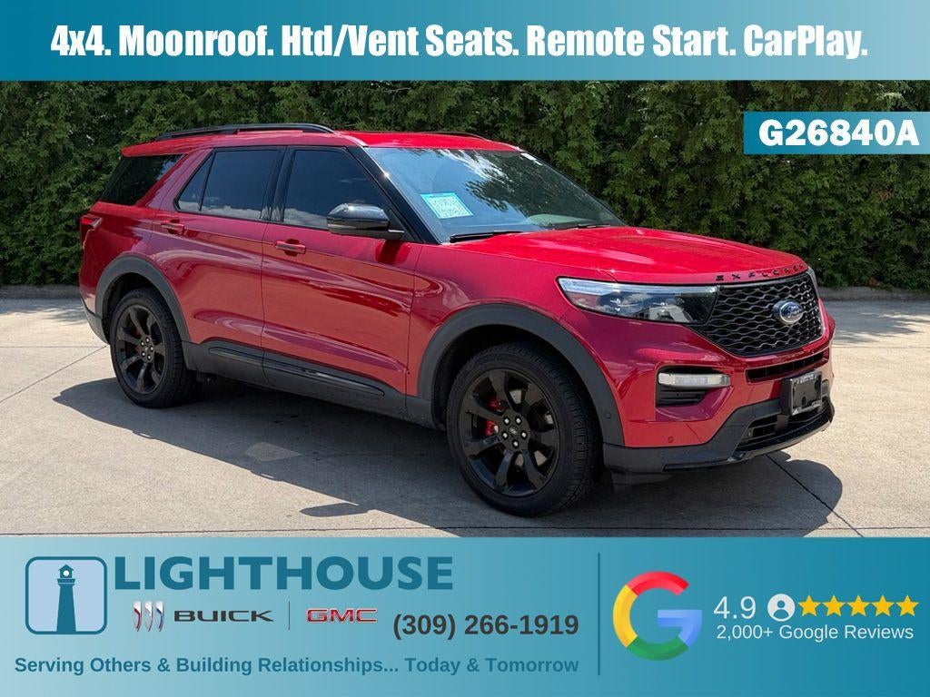 2020 Ford Explorer ST in Rapid Red Met Tinted Cc — front three-quarter view