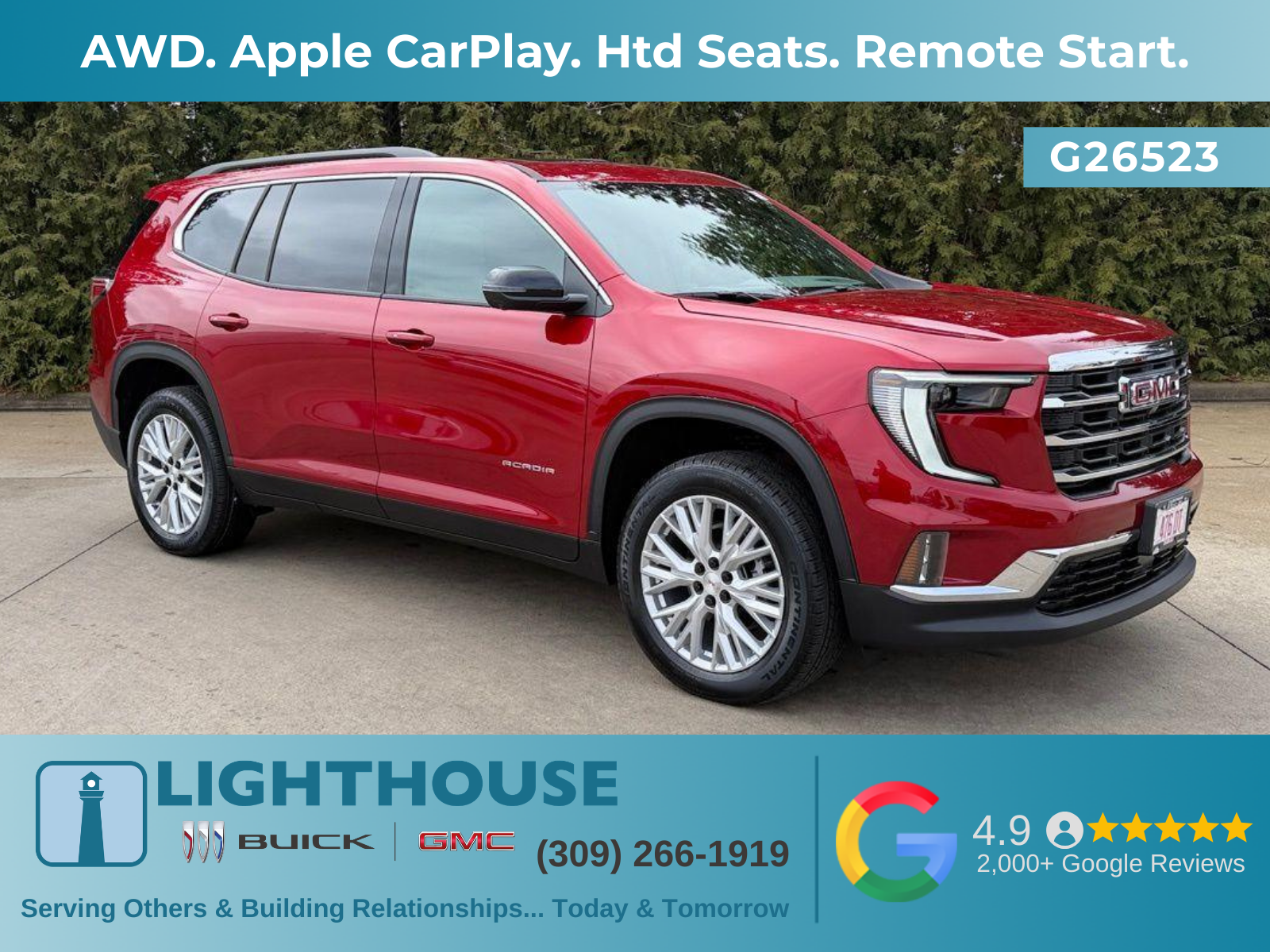 2026 GMC Acadia AWD Elevation in Volcanic Red Tintcoat — front three-quarter view