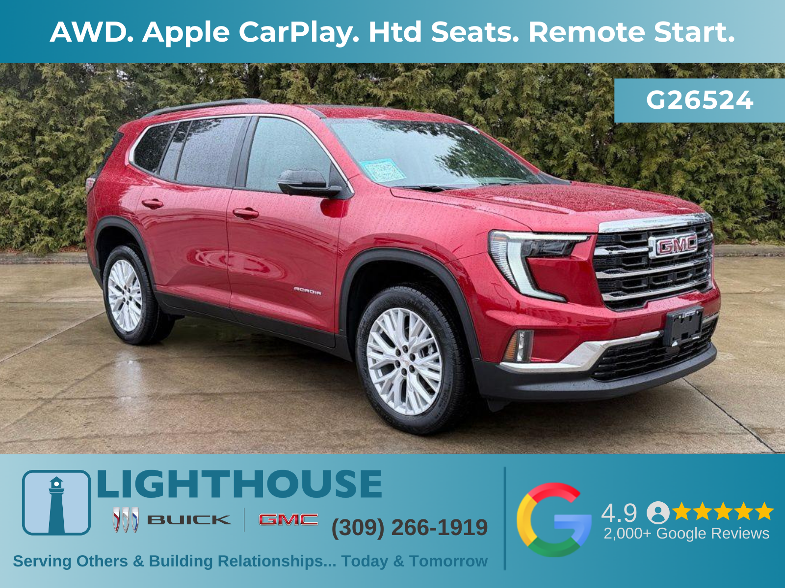2026 GMC Acadia AWD Elevation in Volcanic Red Tintcoat — front three-quarter view