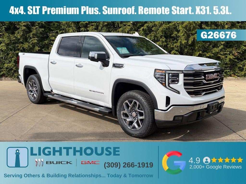 2026 GMC Sierra 1500 SLT in Summit White — front three-quarter view