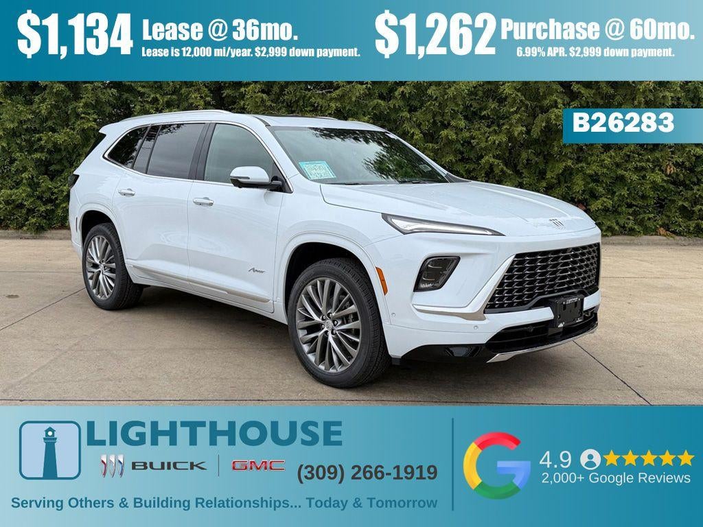 2026 Buick Enclave Avenir in Iridescent White Tricoat — front three-quarter view