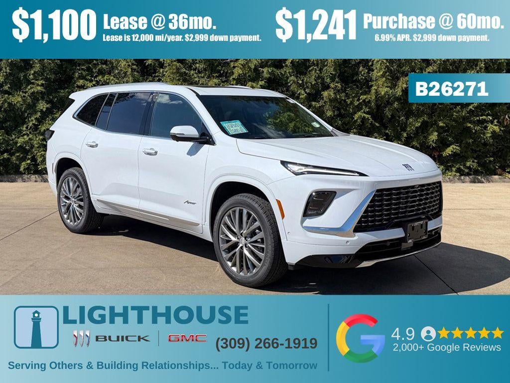 2026 Buick Enclave Avenir in Iridescent White Tricoat — front three-quarter view