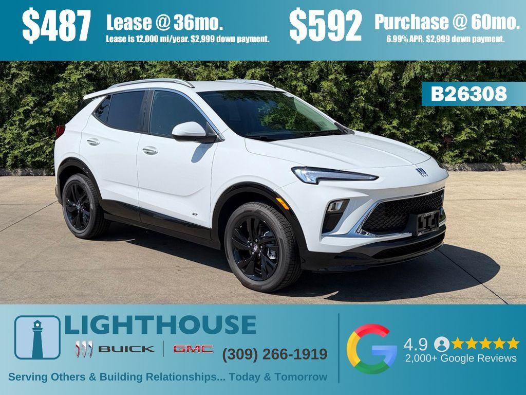 2026 Buick Encore GX Sport Touring in Summit White — front three-quarter view