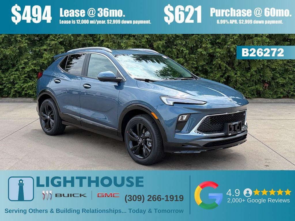 2026 Buick Encore GX Sport Touring in Ocean Blue Metallic — front three-quarter view