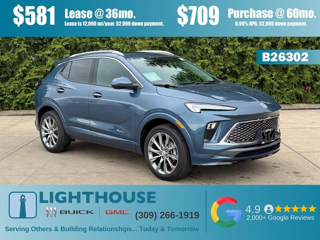 2026 Buick Encore GX Avenir in Ocean Blue Metallic — front three-quarter view