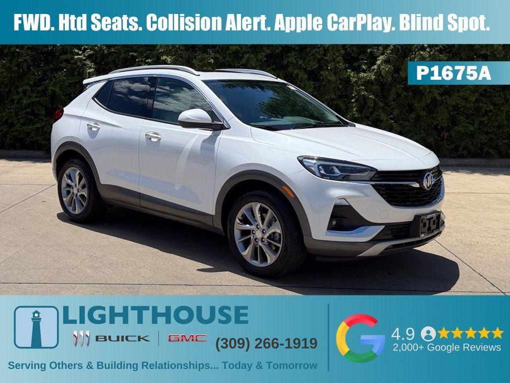 2023 Buick Encore GX Essence in White Frost Tricoat — front three-quarter view