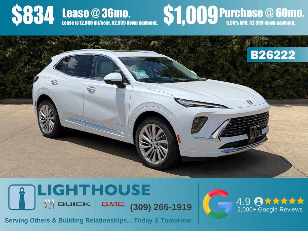 2026 Buick Envision Avenir in Iridescent White Tricoat — front three-quarter view